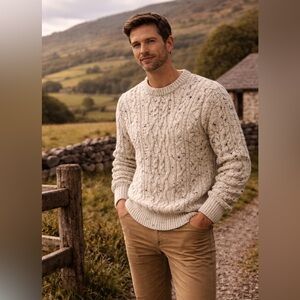 Vintage Fisherman’s Sweater 100% wool cable knit,made in Ireland oversized m